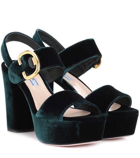 prada velvet platform sandals green|Prada plexiglass sandals.